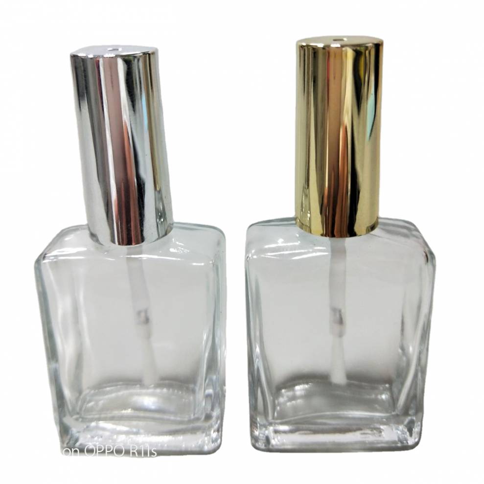 15ml Flat Square Clear Glass Bottle With Gold or Silver Cap And Brush